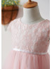 Cap Sleeves Pink Lace Tulle Short Flower Girl Dress